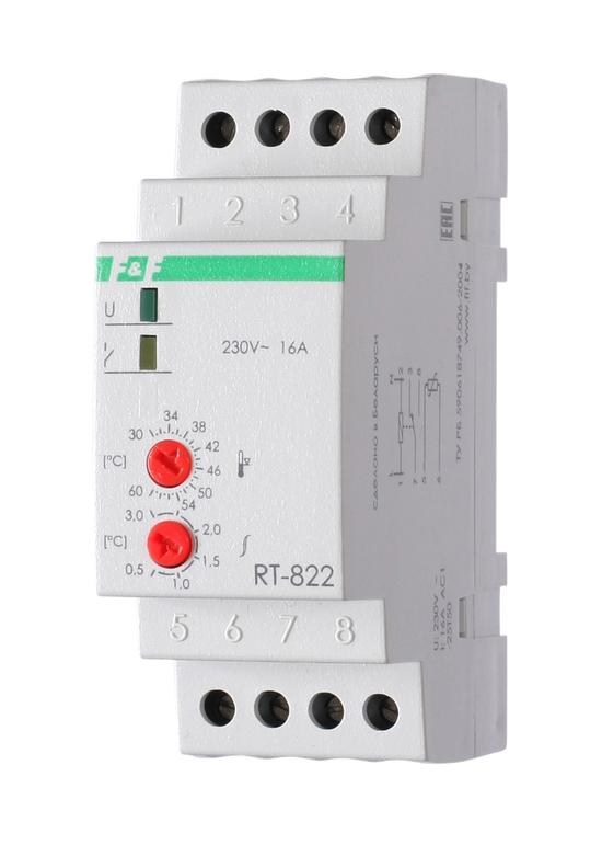Фото №2 Терморегулятор RT-822 (+30°C-+60°C) на шину DIN, с датчиком RT на проводе, 16А (140F1082R)