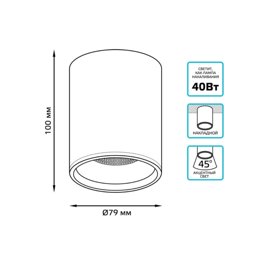 Фото №7 Светильник светодиодный ДПО 12 Вт 920 Лм 4100К цилинндр накладной 170-240 В 79х100 мм IP20 черный LED Overhead Gauss (HD007)