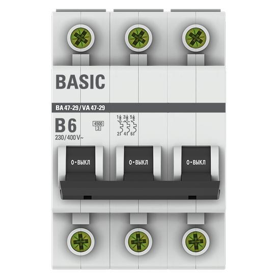 Фото №3 Автоматический выключатель 3P 6А (B) 4,5кА ВА 47-29 EKF Basic (mcb4729-3-06-B)