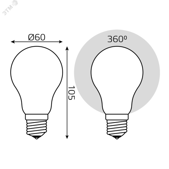 Фото №6 Лампа светодиодная LED 10 Вт 970 Лм 4100К белая Е27 А60 шаг. диммирование Filament Gauss (102802210-S)