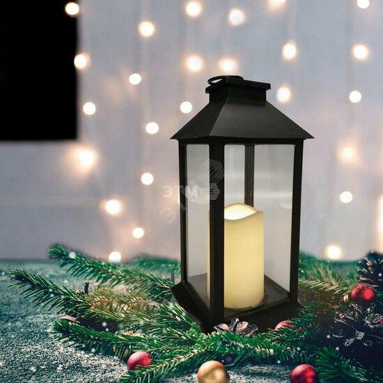 Фото №2 Декоративный домашний фонарь со свечой 14x14x29 см, черный корпус, теплый белый цвет свечения NEON-NIGHT (513-045)