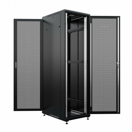 Фото №3 Шкаф напольный универсальный серверный NTSS R 22U 600х800мм, 4 профиля 19, двери перфорированная и перфорированная, боковые стенки съемные, регулируемые опоры, разобранный, черный RAL 9005 (NTSS-R22U6080PD/PD-BL)