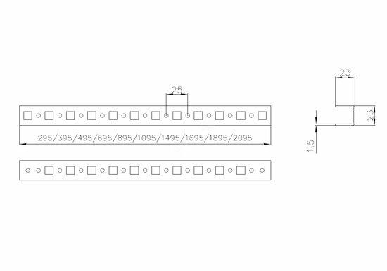 Фото №2 Шина монтажная 23х23 с держателем для шкафов EMS высота/ширина/глубина 1600мм (EMS-RM-23.23.1600)