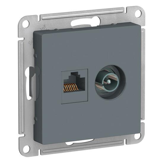 Фото №2 Розетка ATLASDESIGN двойная компьютерная+ТВ RJ45+TV категория 5E механизм грифель (ATN000789)