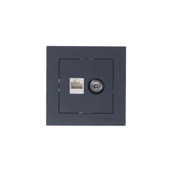Фото №6 Розетка ATLASDESIGN двойная компьютерная+ТВ RJ45+TV категория 5E механизм грифель (ATN000789)