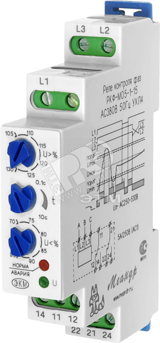 Фото №2 Реле контроля фаз РКФ-М05-1-15 АС110В (РКФ-М05-1-15 АС110В)