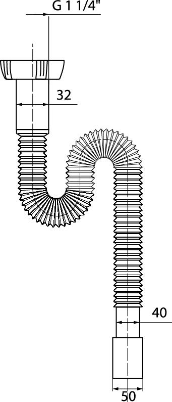 Фото №2 Сифон гофрированный для раковины без выпуска 1'1/4 х 40/50 мм L1200 мм (30718002)