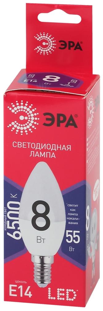 Фото №3 Лампа светодиодная LED B35-8W-865-E14 R  (диод, свеча, 8Вт, хол, E14) (10/100/3500) ЭРА (Б0045341)