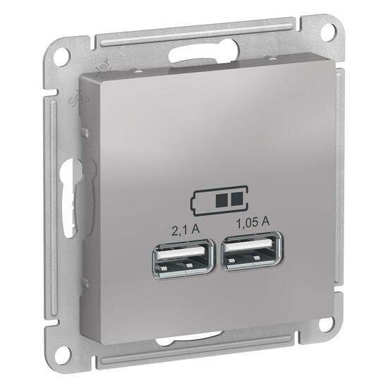 Фото №2 Розетка ATLASDESIGN USB 5В 1 порт x 2,1 А 2 порта х 1,05 А,механизм алюминий (ATN000333)