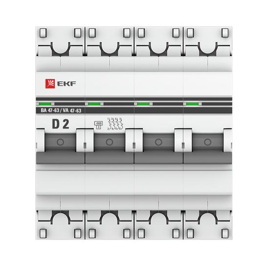 Фото №3 Выключатель автоматический четырехполюсный 2А D ВА47-63 4.5кА PROxima (mcb4763-4-02D-pro)