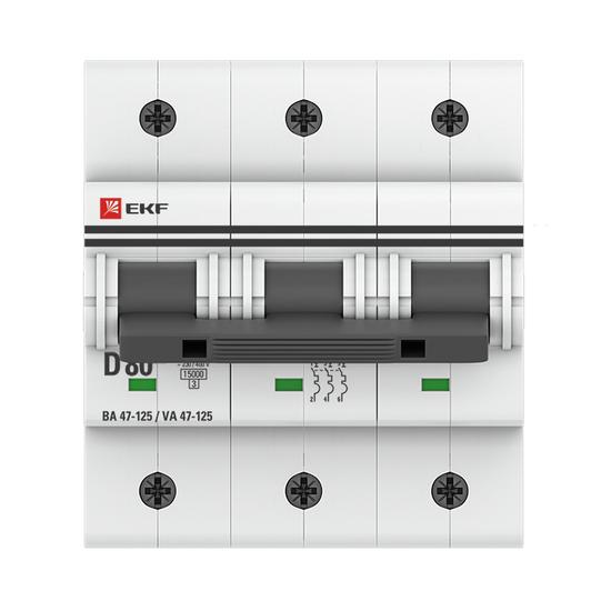 Фото №3 Автоматический выключатель ВА 47-125 3P 80А (D) 15кА EKF PROxima (mcb47125-3-80D)