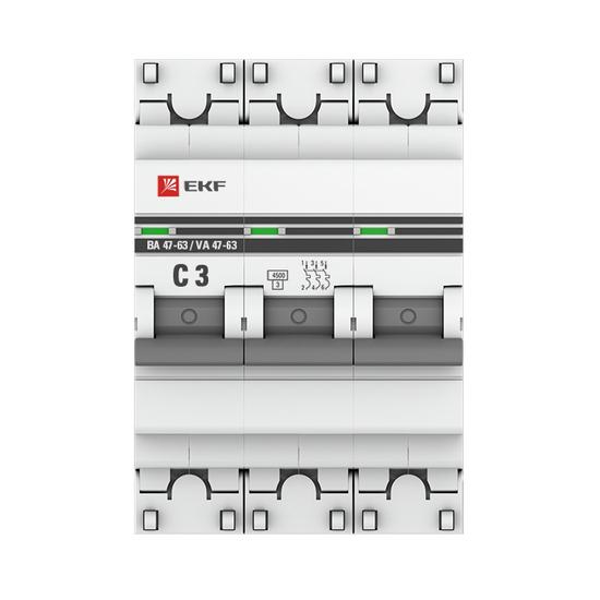 Фото №4 Выключатель автоматический трехполюсный 3А С ВА47-63 4.5кА PROxima (mcb4763-3-03C-pro)