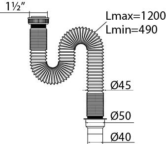 Фото №2 Сифон ЭЛИТ гофрированный без выпуска L1200 мм 1'1/2 - D40/50 (30980623)