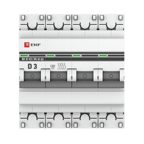 Фото №3 Выключатель автоматический четырехполюсный 3А D ВА47-63 4.5кА PROxima (mcb4763-4-03D-pro)