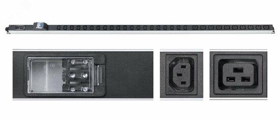 Фото №2 Блок розеток для 19' шкафов, вертикальный, 10 розеток IEC 320 C19, 20 розеток IEC 320 C13, 32А, автомат защиты, алюминиевый корпус, клеммная колодка (PDU-32-10C19-20C13-B-T)