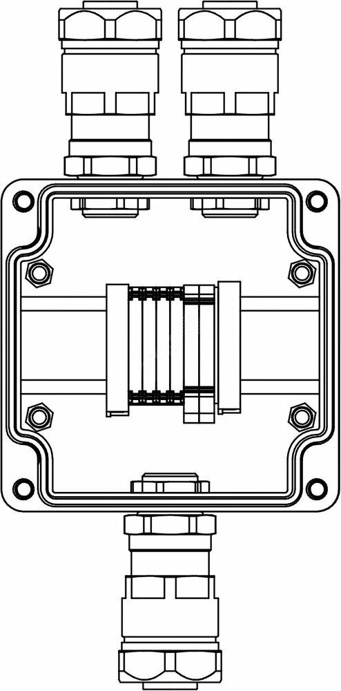 Фото №2 Коробка клеммная взрывозащищенная из GRP. 1Ex e IIC T5 Gb IP66. Ex tb IIIB T95C Db. Клеммы 2,5мм2-6шт. А,С: ввод D8-13мм под небронированный кабель в металлорукаве Dt20мм. Ni-3шт. (1231.031.19.02Y)