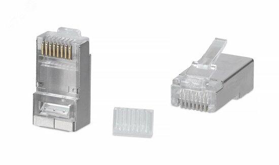 Фото №2 Коннектор с фиксатором кабеля и колпачком         RJ-45(8P8C) под витую пару, категория 6,          экранированный, для одножильного кабеля, со       вставкой (8P8C-SH-C6-TWP-F)