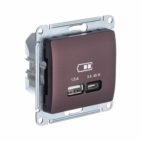 Фото №2 GLOSSA USB РОЗЕТКА A + тип-C 45W высокоскор.заряд. QC,PD, механизм, БАКЛАЖАНОВЫЙ (GSL001129)