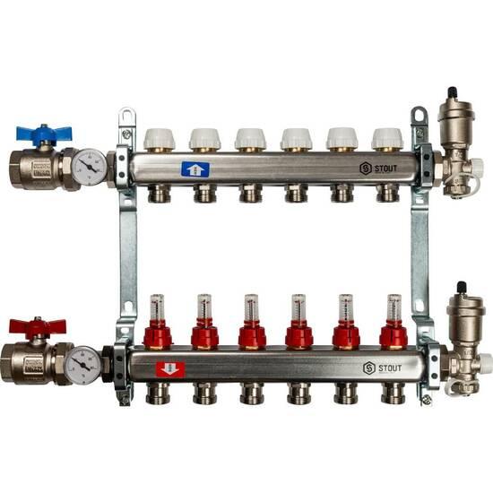 Фото №2 Коллектор STOUT из нержавеющей стали в сборе с расходомерами 6 вых. (SMS 0907 000006)