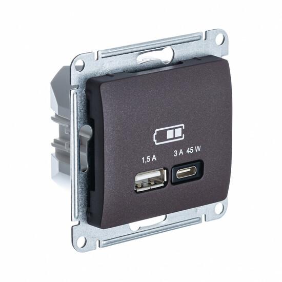 Фото №2 GLOSSA USB РОЗЕТКА A + тип-C 45W высокоскор.заряд. QC, PD, механизм, ШОКОЛАД (GSL000829)