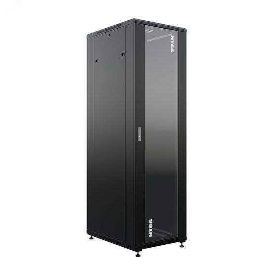 Фото №2 Шкаф напольный универсальный серверный NTSS R 18U 600х800мм, 4 профиля 19, двери стекло и сплошная металл, боковые стенки съемные, регулируемые опоры, разобранный, черный RAL 9005 (NTSS-R18U6080GS-BL)