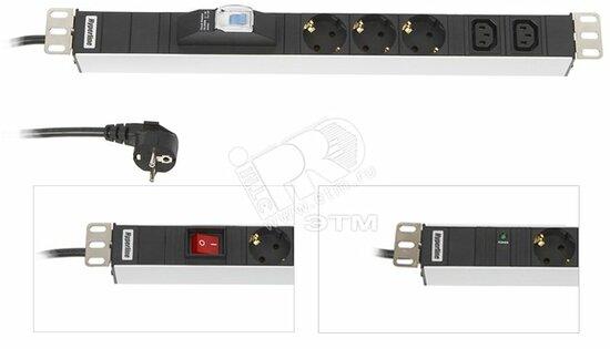 Фото №2 Блок розеток для 19` шкафов горизонтальный 7 розеток IEC320 C13 16 A выключатель шнур 2.5м (29230)