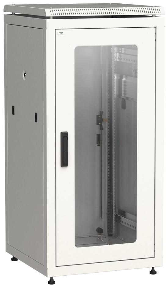 Фото №2 Шкаф сетевой 19дюйм ITK LINEA N 28U 600х800 мм стеклянная передняя дверь, задняя металлическая серый (LN35-28U68-GM)