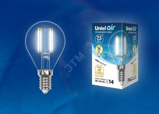 Фото №3 LED-G45-7,5W/NW/E14/CL GLA01TR Лампа светодиодная. Форма ''шар'', прозрачная. Серия Air. Белый свет (4000K). Картон. ТМ Uniel (LEDG457,5WNWE14CLGLA01TR)