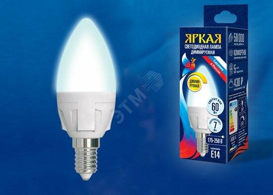 Фото №2 LED-C37 7W/4000K/E14/FR/DIM PLP01WH Лампа светодиодная, диммируемая. Форма «свеча», матовая. Серия Яркая. Белый свет (4000K). Картон. ТМ Uniel. (LED-C37 7W/4000K/E14/FR/DIM)