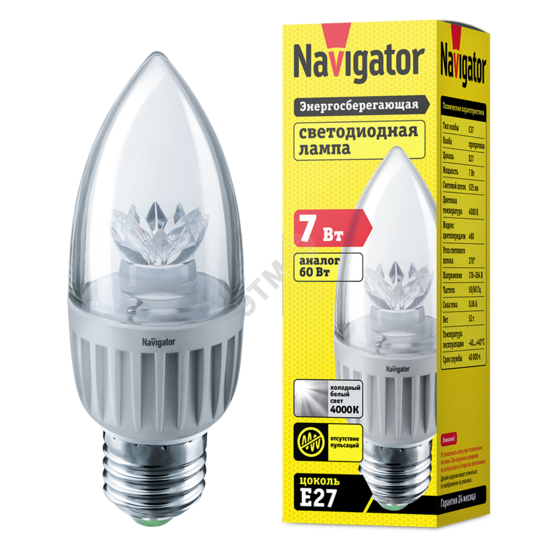 Фото №2 Лампа светодиодная LED 7вт Е27 белый прозрачная свеча (71851 NLL-C37)