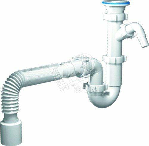 Фото №2 Сифон для мойки АНИ 1 1/2' x 40 прямоточный c отводом для стиральной машины с гибкой трубой 40х50 (D1010)