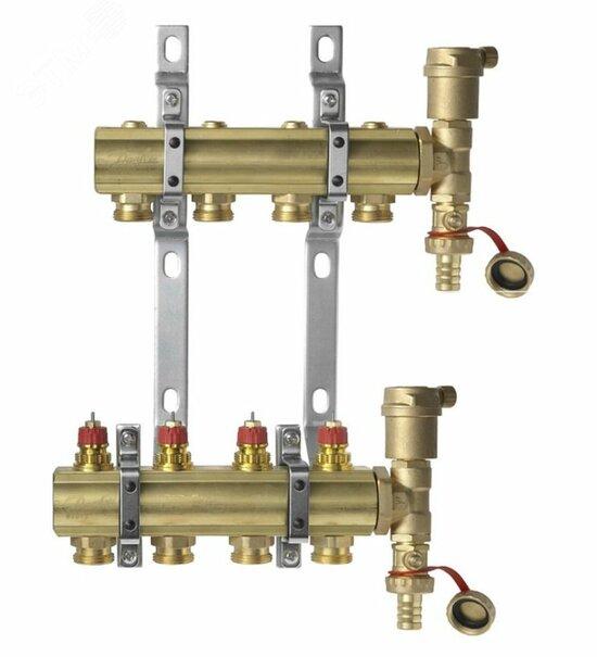 Фото №2 Коллекторная группа 1' х 4 выходов 3/4' с преднастройкой с воздухоотводчиками FHF-4                 set(088U0504+088U0785+088U0585) (088U0704)
