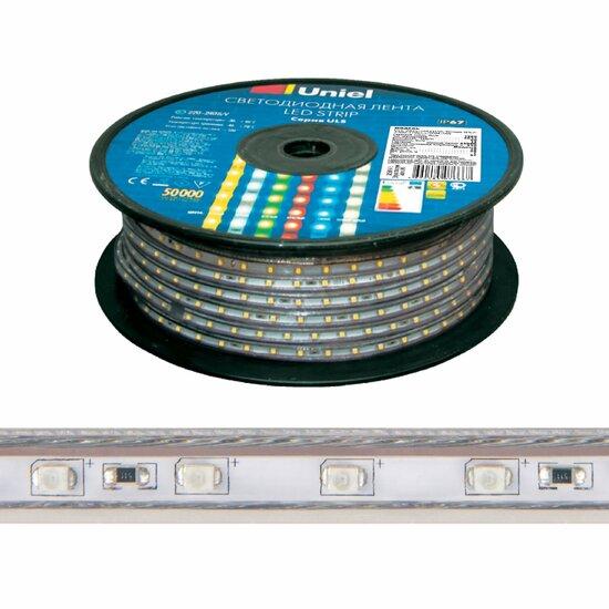 Фото №2 ULS-2835-60LED/m-10mm-IP67-220V-8W/m-50M-GREEN Светодиодная гибкая герметичная лента. Бобина 50 м. Зеленый свет. TM Uniel., шк 4690485084457 (UL-00000860)