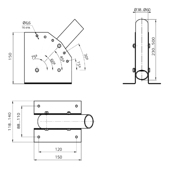 Фото №5 Кронштейн для уличных светильников с переменным углом 230х150х120 D38 мм Gauss (903265101)