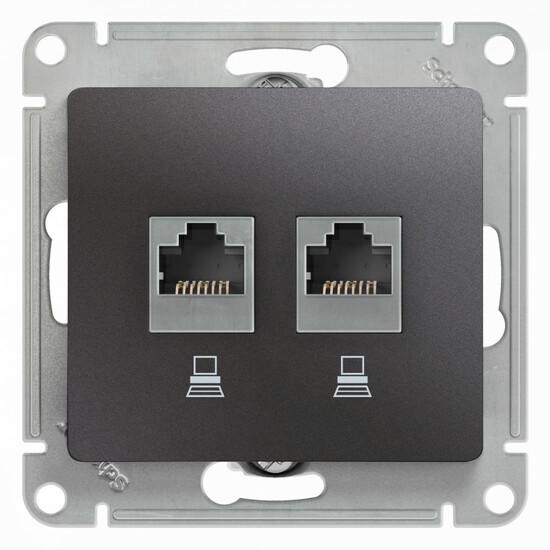 Фото №2 GLOSSA Розетка двойная компьютерная RJ45+RJ45 категория 5E механизм графит (GSL001385KK)