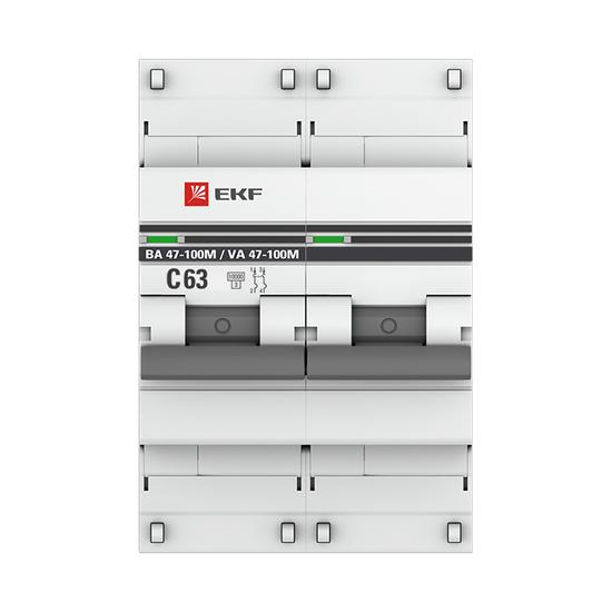 Фото №3 Автоматический выключатель 2P  63А (C) 10kA ВА 47-100M с электромагнитным расцепителем EKF PROxima (mcb47100m-2-63C-pro)