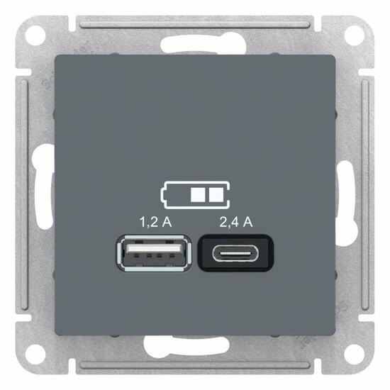 Фото №2 РОЗЕТКА USB ATLASDESIGN A+С, 5В/2,4А, 2х5В/1,2А, механизм, ГРИФИЛЬ (ATN000739)