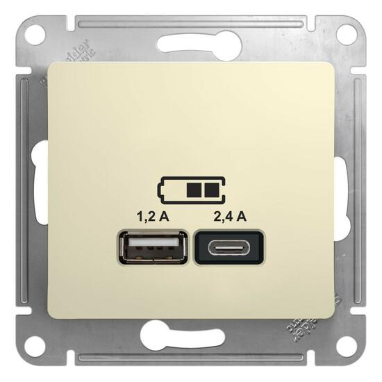 Фото №2 GLOSSA USB РОЗЕТКА A+С, 5В/2,4А, 2х5В/1,2 А, механизм, БЕЖЕВЫЙ (GSL000239)