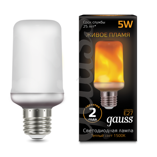Фото №2 Лампа светодиодная LED 5 Вт 20-80 Лм 1500К теплая E27 T65 эмитация горящего пламени Flame Gauss (157402105)