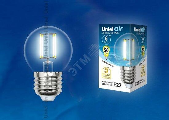 Фото №3 LED-G45-6W/NW/E27/CL GLA01TR Лампа светодиодная. Форма ''шар'', прозрачная. Серия Air. Белый свет (4000K). Картон. ТМ Uniel (LEDG456WNWE27CLGLA01TR)