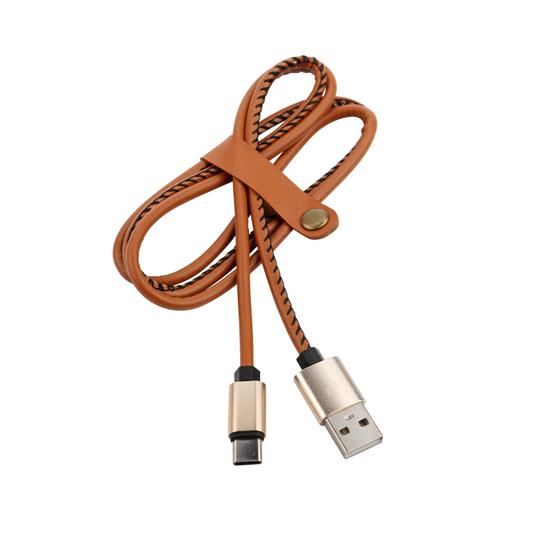 Фото №2 Кабель USB-Type-C, 2A, leather, brown, 1mУстройство зарядное (etm18-1897)