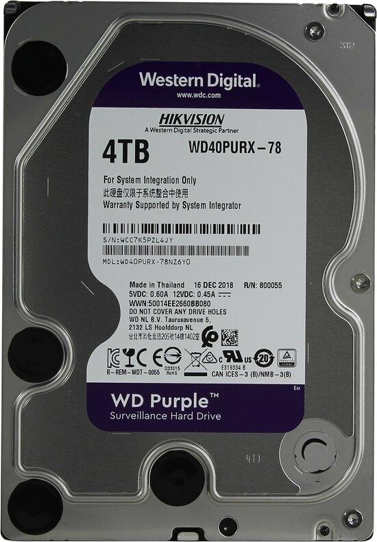 Фото №2 Жесткий диск 4Tb WD by Hikvision Purple 3.5'', SATAIII, 5400 об/мин, 64 МБ  (WD40PURX-64AKYY0)