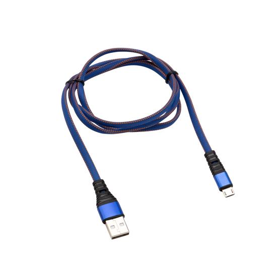 Фото №2 Кабель USB-microUSB 1 м, плоский провод, синяя джинсовая оплетка (etm18-1163)