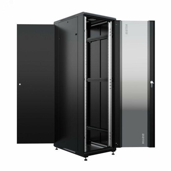 Фото №3 Шкаф напольный универсальный серверный NTSS R 42U 800х800мм, 4 профиля 19, двери стекло и сплошная металл, боковые стенки съемные, регулируемые опоры, разобранный, черный RAL 9005 (NTSS-R42U8080GS-BL)