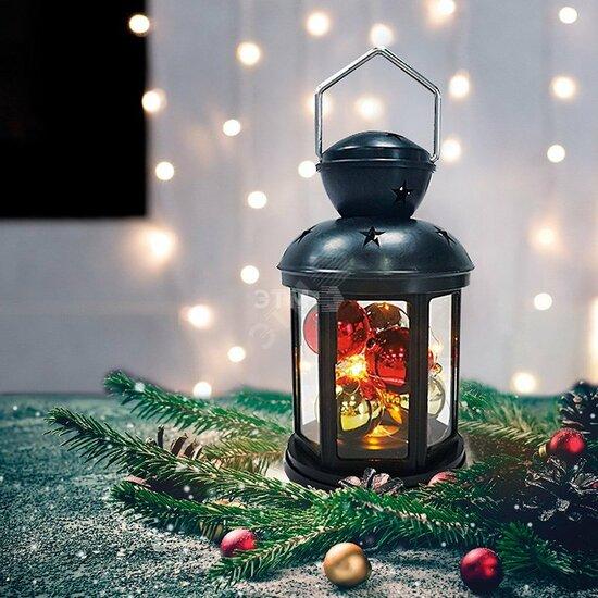 Фото №2 Декоративный домашний фонарь с шариками 12х12х20,6 см, черный корпус, теплый белый цвет свечения NEON-NIGHT (513-061)