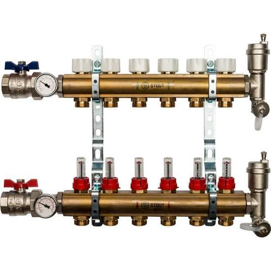 Фото №2 Коллекторная группа латунная 1' на 6 выходов со встроенными расходомерами (SMB 0473 000006)