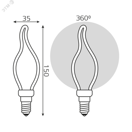 Фото №6 Лампа светодиодная LED 4 Вт 330 Лм 2700К теплая Е14 CT35 milky Filament Artline Gauss (1000801104)