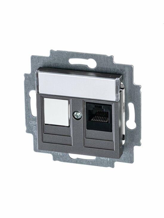 Фото №3 Розетка информационная ABB Levit RJ45 категория 5e и заглушка сталь (5014H-A51017 69W)