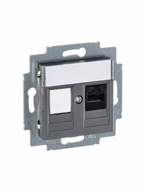 Фото №5 Розетка информационная ABB Levit RJ45 категория 5e и заглушка сталь (5014H-A51017 69W)