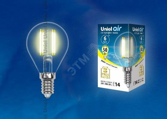 Фото №3 LED-G45-6W/WW/E14/CL GLA01TR Лампа светодиодная. Форма ''шар'', прозрачная. Серия Air. Теплый белый свет (3000K). Картон. ТМ Uniel (LEDG456WWWE14CLGLA01TR)